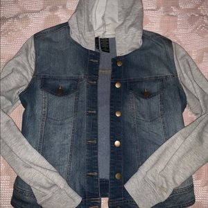 Jean Jacket with Sweatshirt Sleeves & Hood